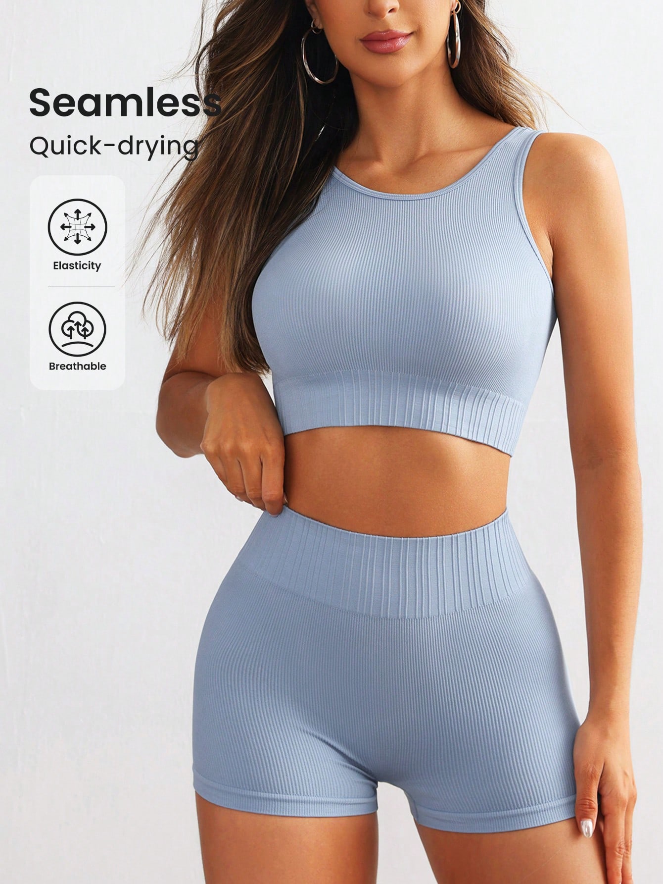 Crop Top Crochet - Conjunto de yoga acanalado sin costuras