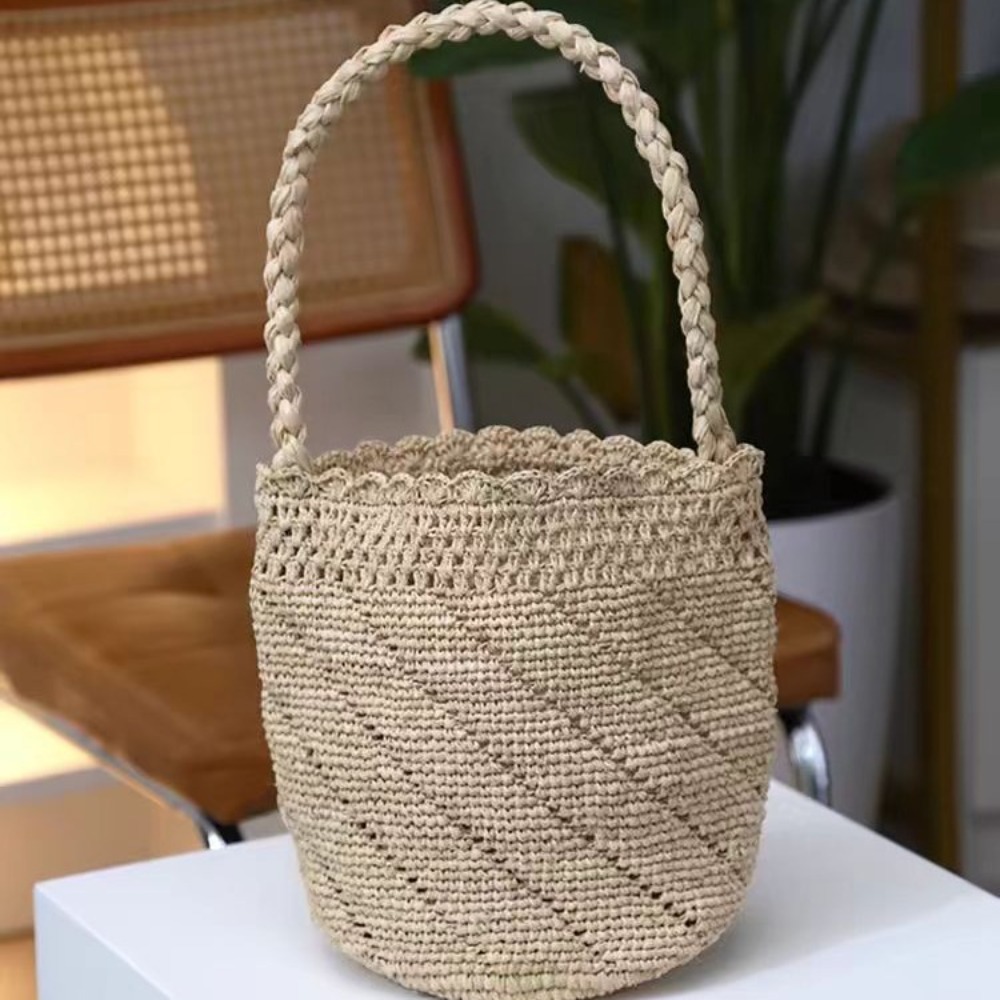 Bolso tipo cubo de paja de gan - Crochet Bag Raffia reseña y precio